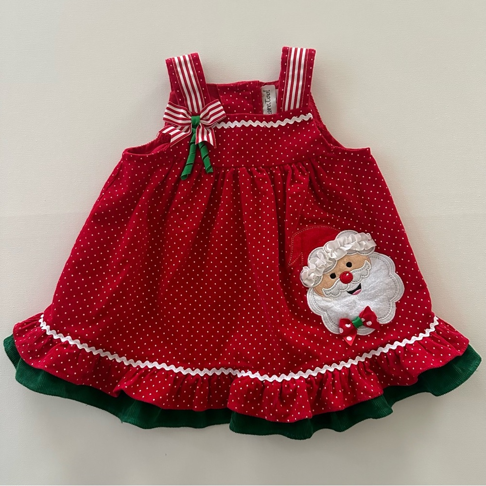 Holiday Christmas 12 Months Baby Girl Santa Red Corduroy Jumper Dress